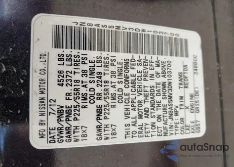 2013 Nissan Rogue Sv W/Sl Pkg from USA, damaged, VIN JN8AS5MV3DW103700